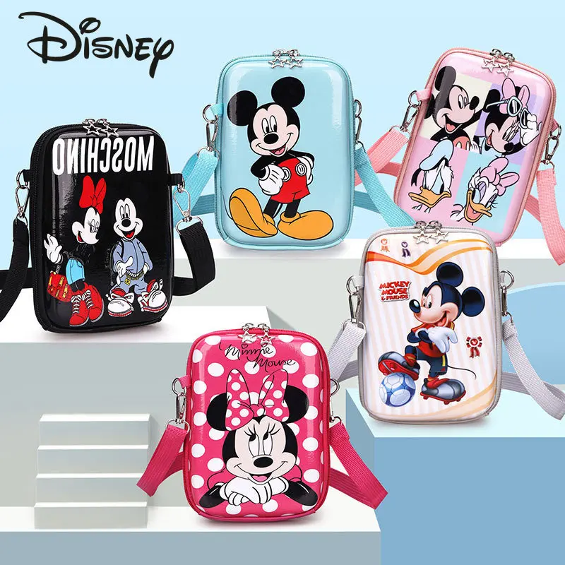Disney Fashion Children's Shoulder Bag High Quality Wear-resistant Girls' Handheld Crossbody Bag Cute Portable Mobile Phone Bag