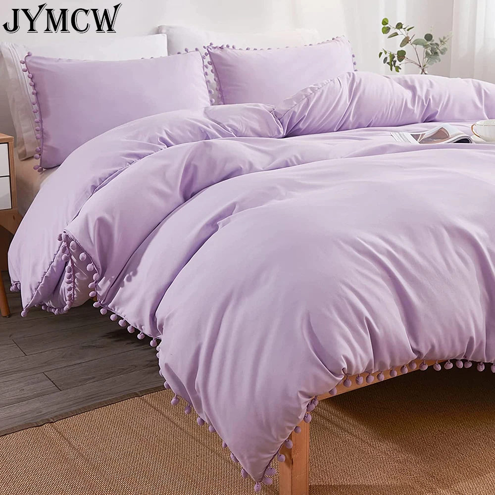 

Duvet Cover Large, 2-3 Piece Soft Wash Microfiber Duvet Cover with Boho Pom Pom Fringe, Sage Green Duvet Cover
