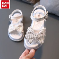 bandai 2022 new summer cartoon princess soft bottom rhinestone childrens shoes simple non slip breathable childrens flat shoes