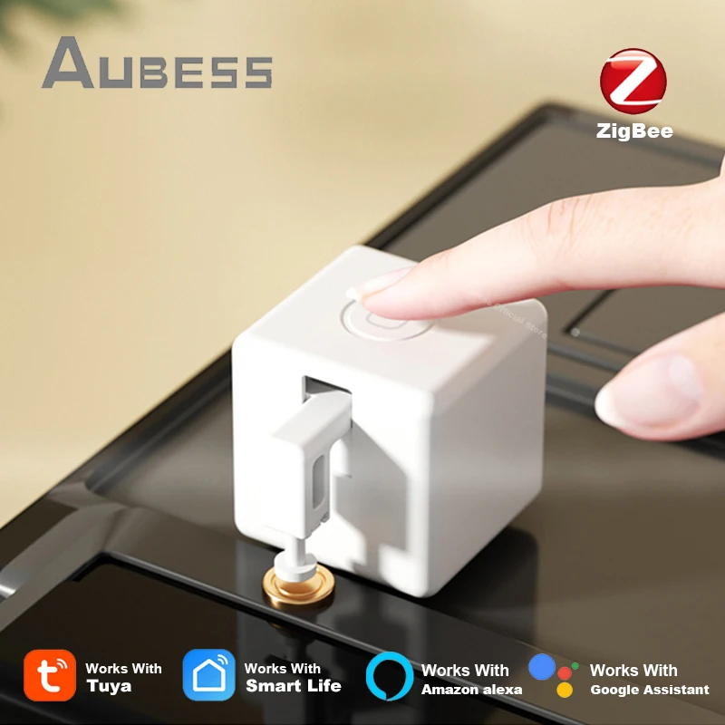 Умная кнопка-толкатель AUBESS Tuya Zigbee Fingerbot Plus, выключатель с таймером для умного дома, с голосовым управлением, Alexa Google Home Alice