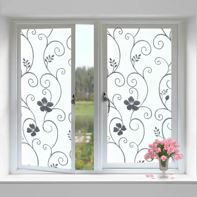 

Frosted Privacy Floral Pattern Window Film Home Bedroom Bathroom Glass Window Film Stickers No Glue Self Adhesive Sticker
