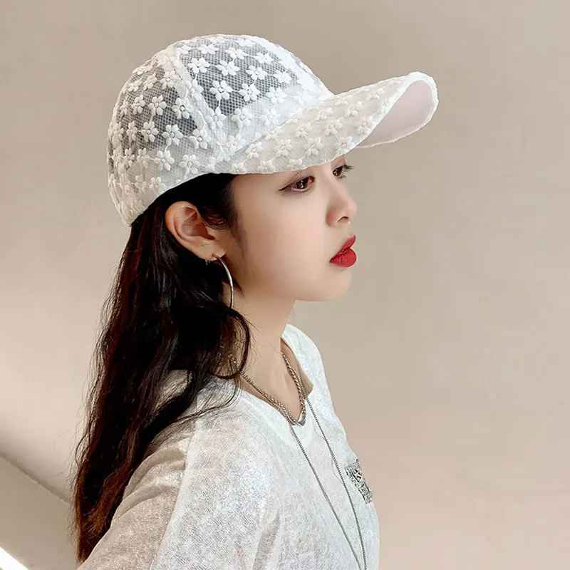

Summer Lace Hat Polyester Ladies Baseball Cap Mesh Breathable Cap Sun Protection Sunshade Hat Fashionable Female Hat Adjustable