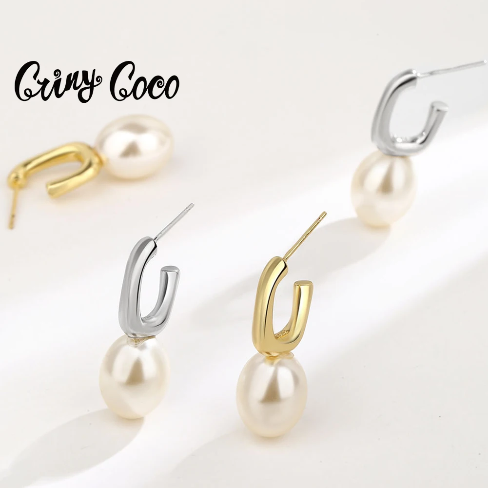 

Cring Coco Gold Plated C Earrings Ins Korean Fashion Pearl Earring Woman Earings Drop Earring Jewelry for Women Valentines Day