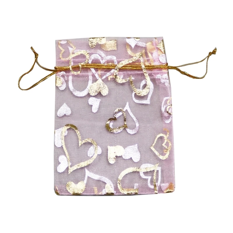

50 Pcs Bronzing Peach Hearts Bag Organza Bundle Pocket Cosmetic Bag Wedding Candy Gift Bag Mesh Bag with Drawstring