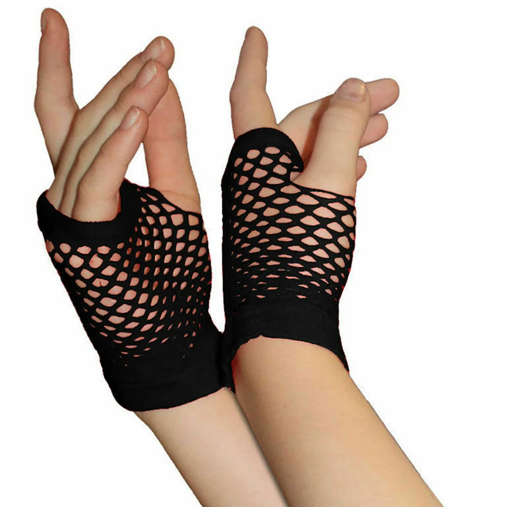 

Women Girls Mesh Gloves Short Wrist Gothic Punk Rock Costume Fancy Party Brides Mesh Fingerless Gloves Mitten New Fashion