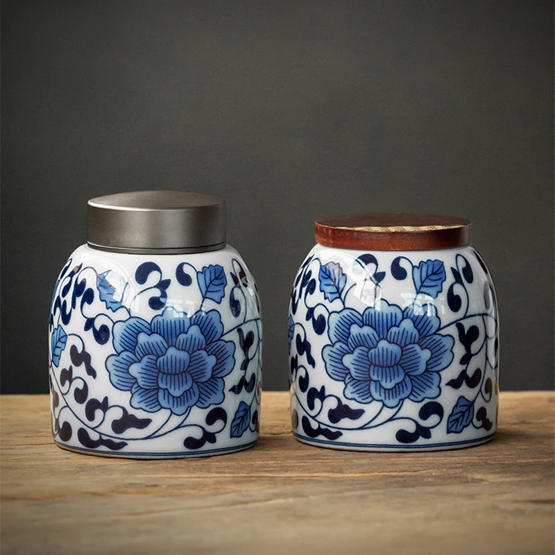 Синий и белый фарфоровый чайник герметичный сахар керамический орех контейнер