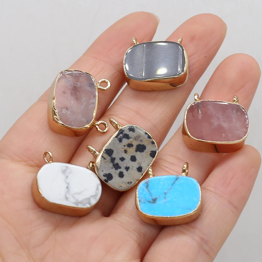 

Natural Stone Pendant Connectors Double Hole Charms Natural Turquoises Rose Quartz Connectors for Making DIY Jewerly Necklace