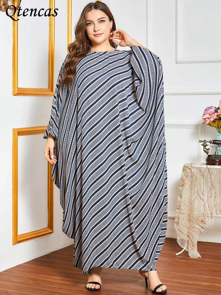 

Turkey Abaya Dubai Lose Dresses Abayas for Women Stripe Batwing Muslim Fashion Dress Caftan Islam Clothing Robe Vetement Femme