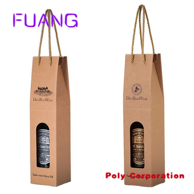 Gift Christmas Wine Paper Bags Packing Bags for Bottles Kraft Paper Coated Paper Offset Printing Factory High Quality Brown