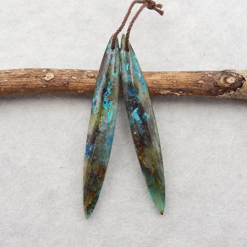 

Semiprecious Natural Stone Chrysocolla Fashion Earrings Bead For Women,Handmade Fine Jewelry Making 55x8x4mm 6g