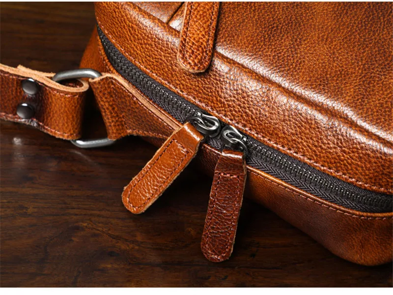 Casual simple luxury genuine leather men crossbody bag vintage natural soft real cowhide outdoor daily travel brown shoulder bag