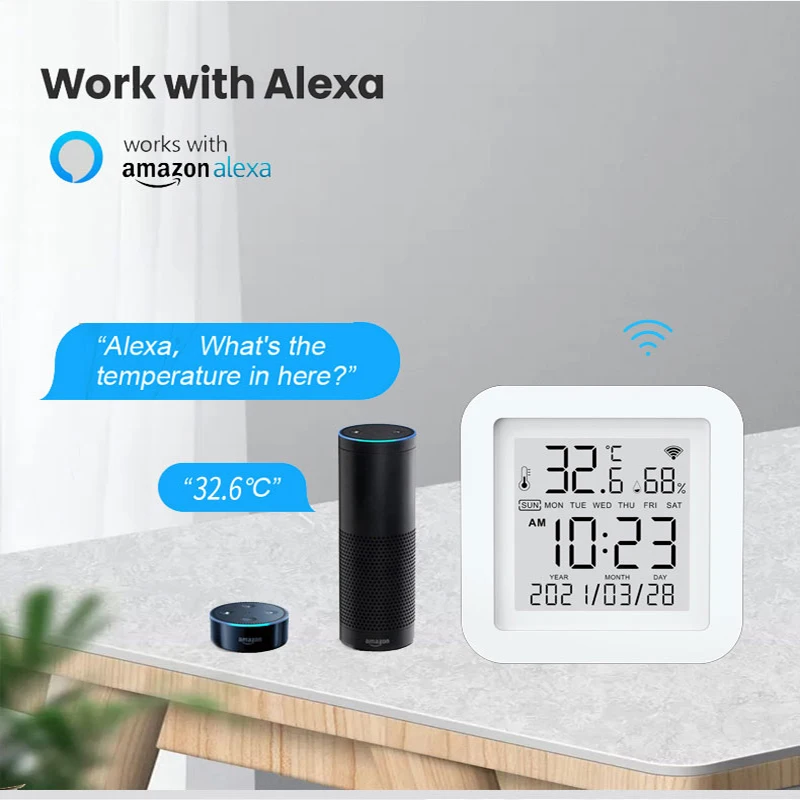 wifi multifunction thermometer hygrometer automatic electronic temperature humidity monitor clock by smart life app control lcd free global shipping