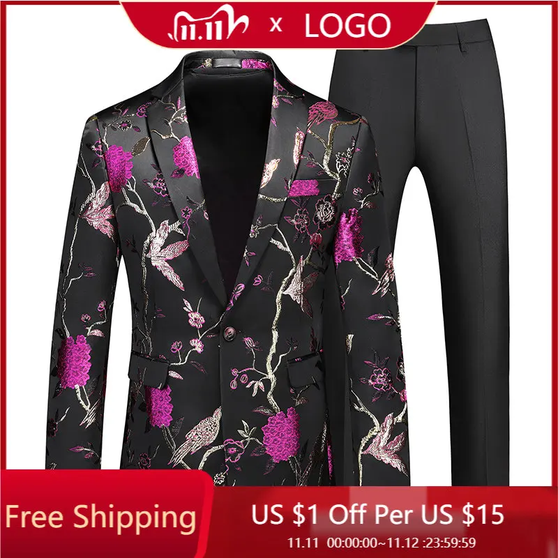 

2023 Men's Handsome Wedding (suit + Western Pants) Two-piece Business Slim Fashion One-button Banquet Blazer5 Colors 6XL