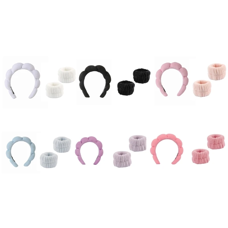 

L93F женские тканевые повязки для волос и браслет однотонная тканевая повязка для волос для мытья лица