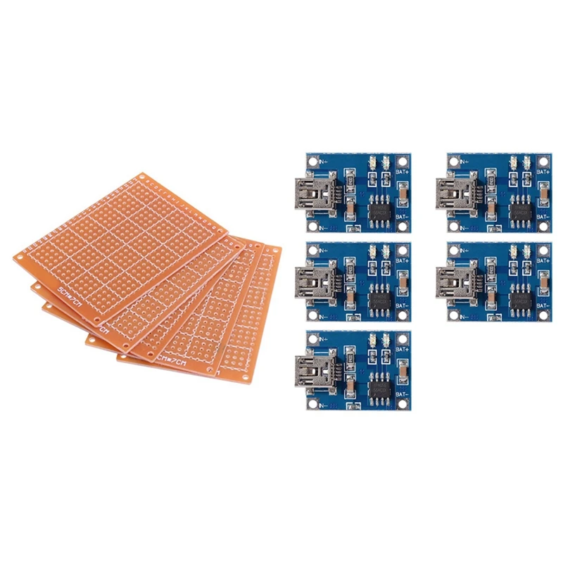

RISE-5X 5V Mini USB 1A литиевая батарея зарядная плата Модуль и 5 шт медная односторонняя универсальная печатная плата отверстие