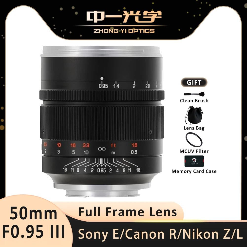 

Zhongyi Mitakon 50mm F0.95 III Full Frame Manual Focus Fixed Focus Prime Portrait Lens for Canon R Nikon Z Sony E Leica Sigma L
