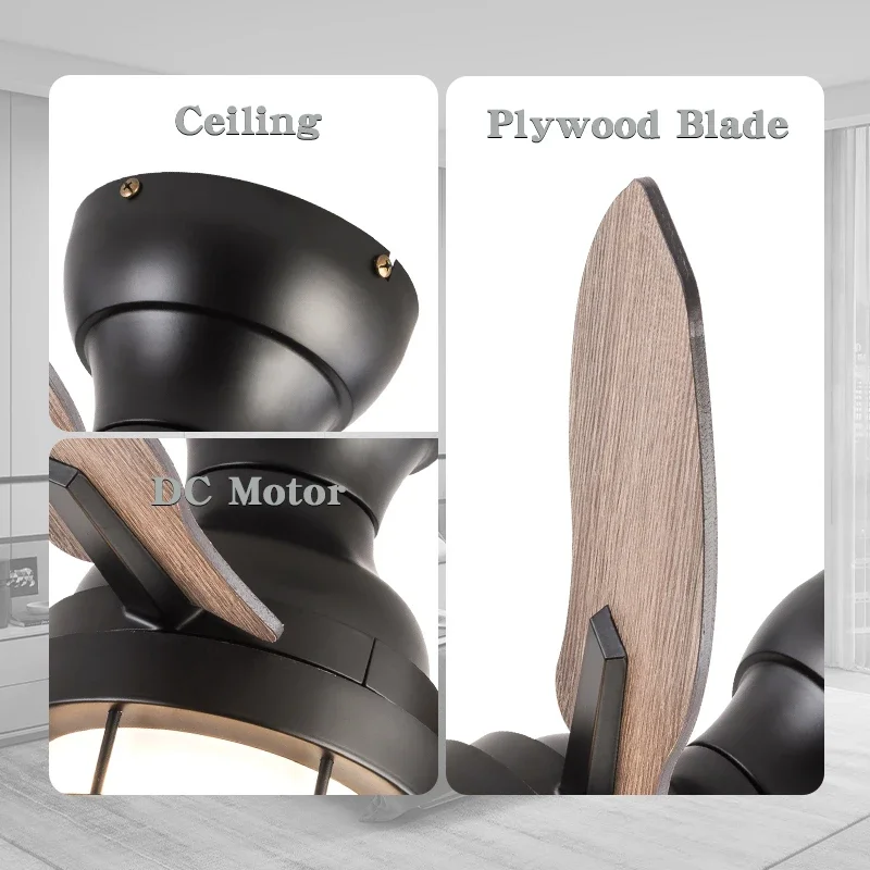 Черный 36-дюймовый промышленный небольшой потолочный вентилятор с подсветкой и
