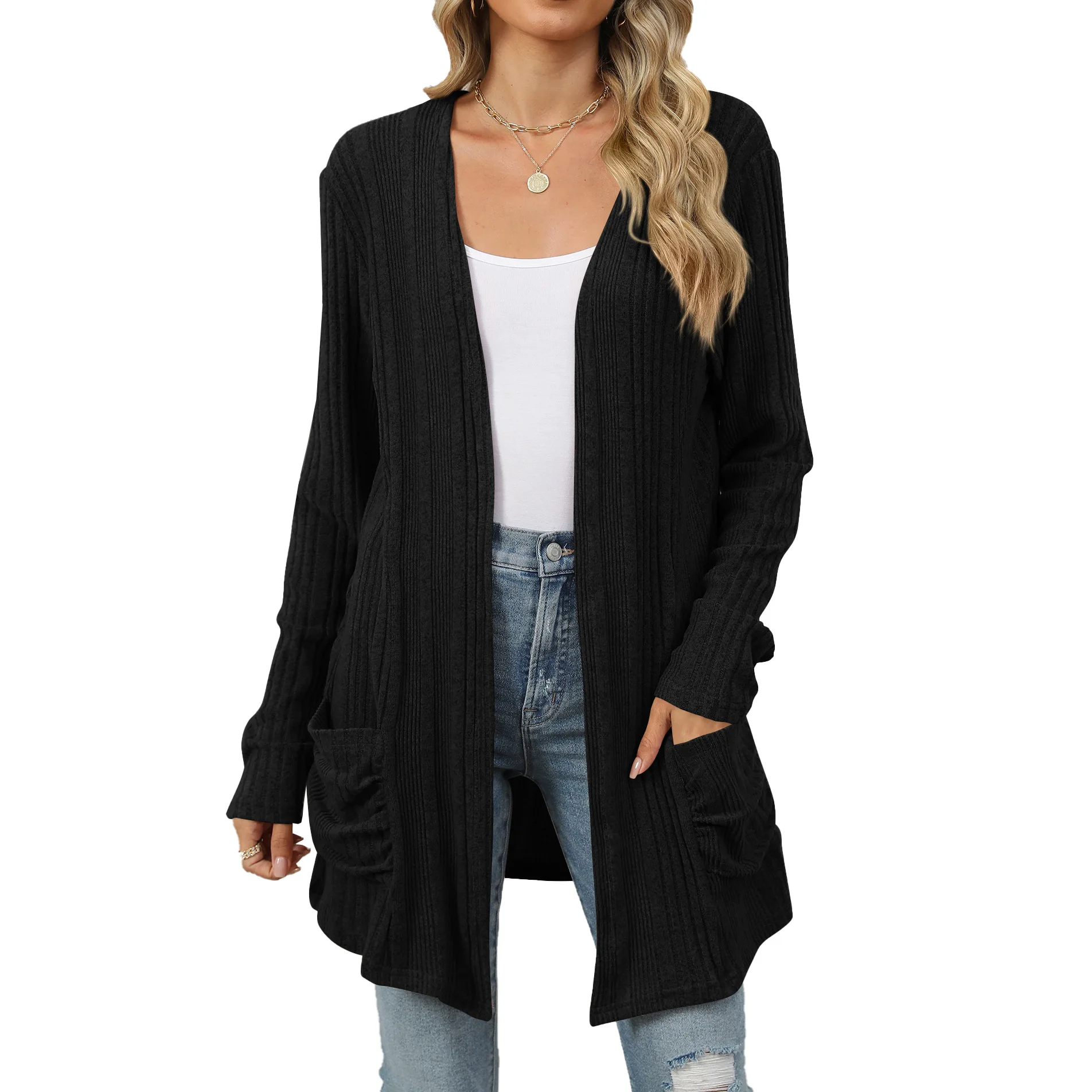 Новинка 2024 Женская Коллекция осень-зима повседневный однотонный кардиган с