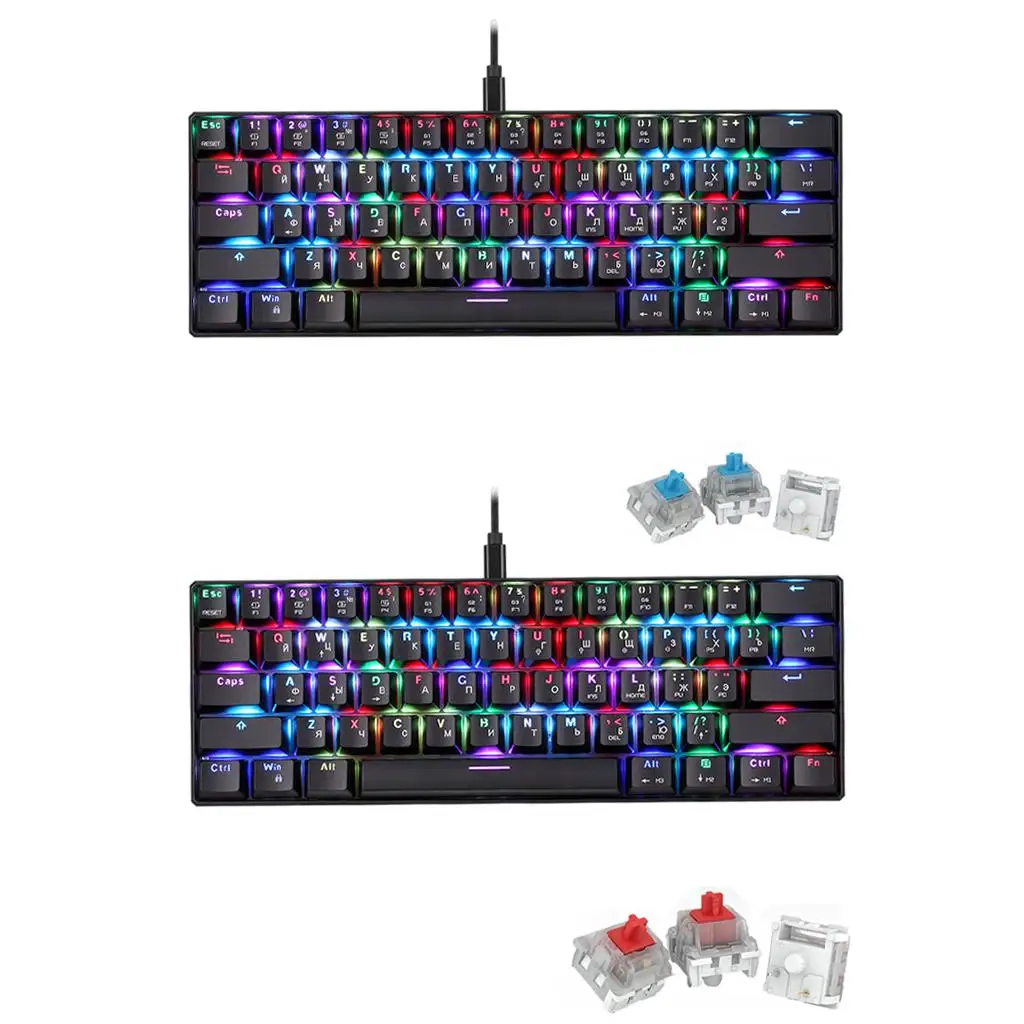 

61-Key Ck61 USB Mechanical Gaming Keyboard w/ Russian Font, Programmable Anti-Ghosting, with Full Keys Backlit, Wired Keyboard