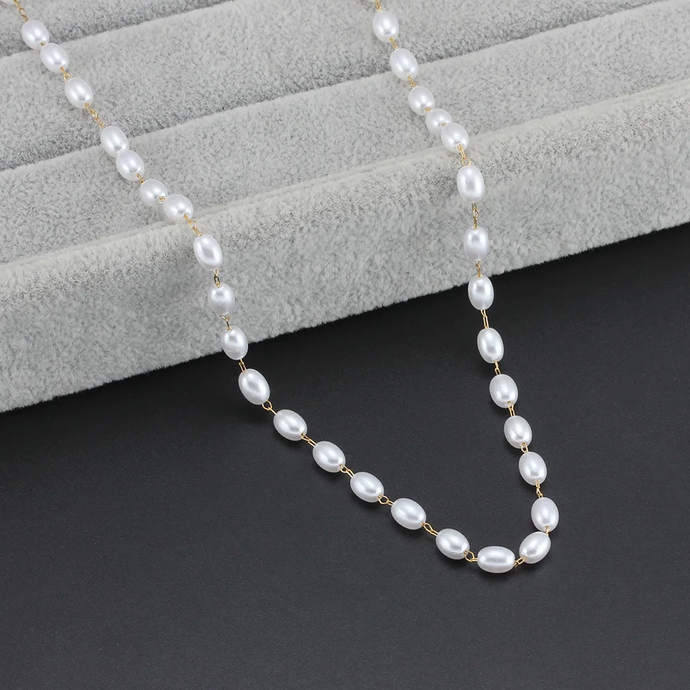 Белые ожерелья из нержавеющей стали с искусственным жемчугом для женщин