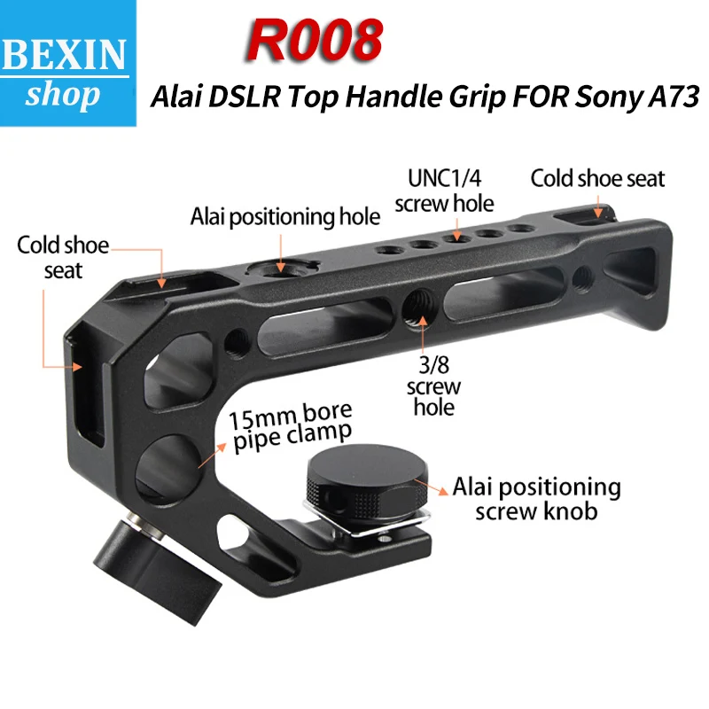 

Aluminum DSLR Top Handle Grip w Cold Shoe Mount 1/4'' for Monitor Microphone Video Light to Sony A7III A7M3 A73 A7R3 Nikon Canon