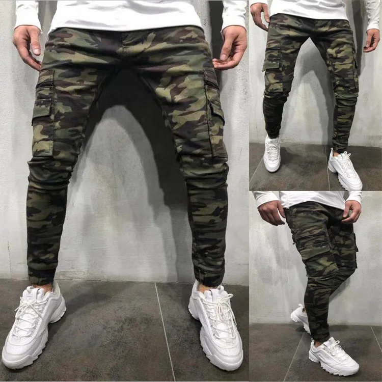 

2022 New Men's Fitted Skinny Jeans Men's Multi-pocket Skinny Jeans European and American Camouflage Workwear Jeans