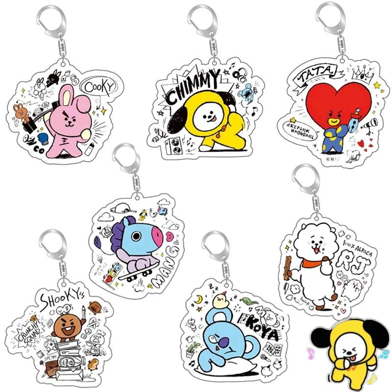 Фото Акриловый брелок BT21 с аниме-персонажами, милый, в стиле BTS, для мальчиков и девочек, подвеска на рюкзак, фанатская атрибутика, подарок, оптом. №1