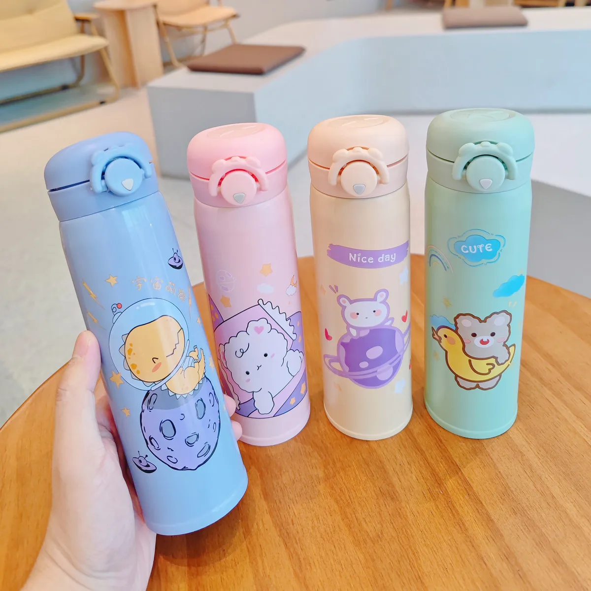 

Thermal Bottoms New Cartoon Pattern Spring Cap Stainless Steel Vacuum Thermometer Student Portable Water Cup