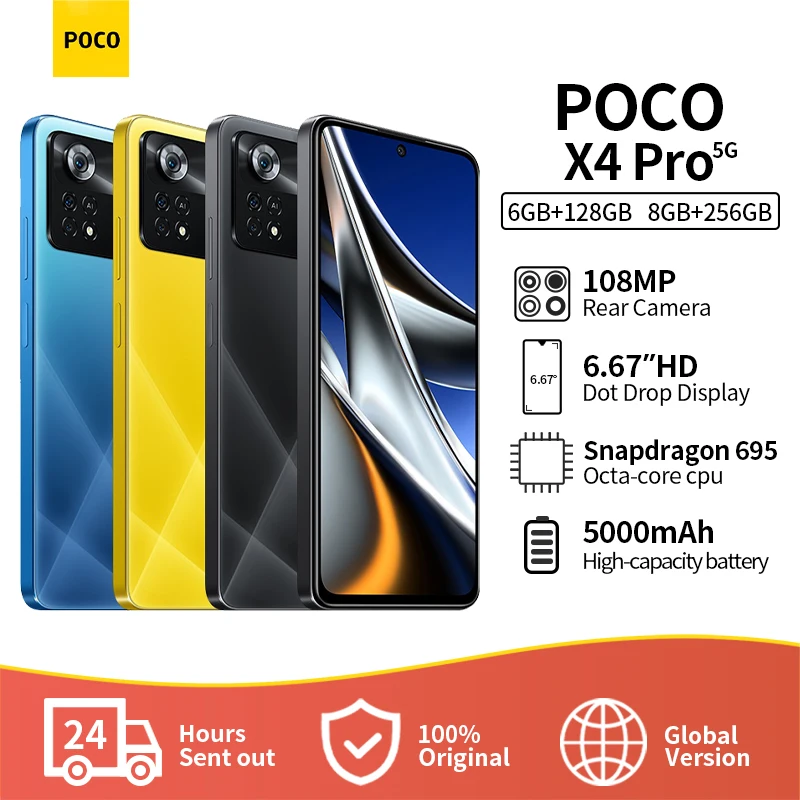 

POCO X4 Pro 6+128GB/8+256GB Global Version Smartphone 120MP Triple Camera 695Hz Amoled Screen 67W Turbo Charging Snapdragon