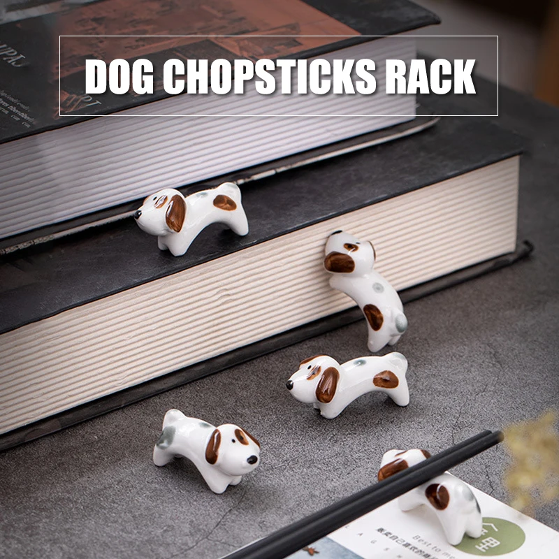 

Cute Ceramic Japanese Groceries Crafts Brown Spotted Dog Ceramic Chopstick Racks Household Trinkets