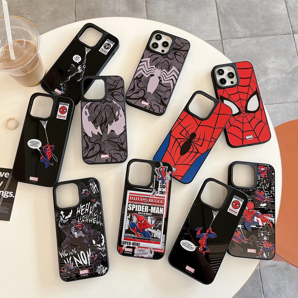 

Cartoon Super Hero Marvels Spider-Mans Phone Cases for IPhone 15 14 13 12 11 Pro Max 15 Pro Anti-fall Mirror Film Back Cover