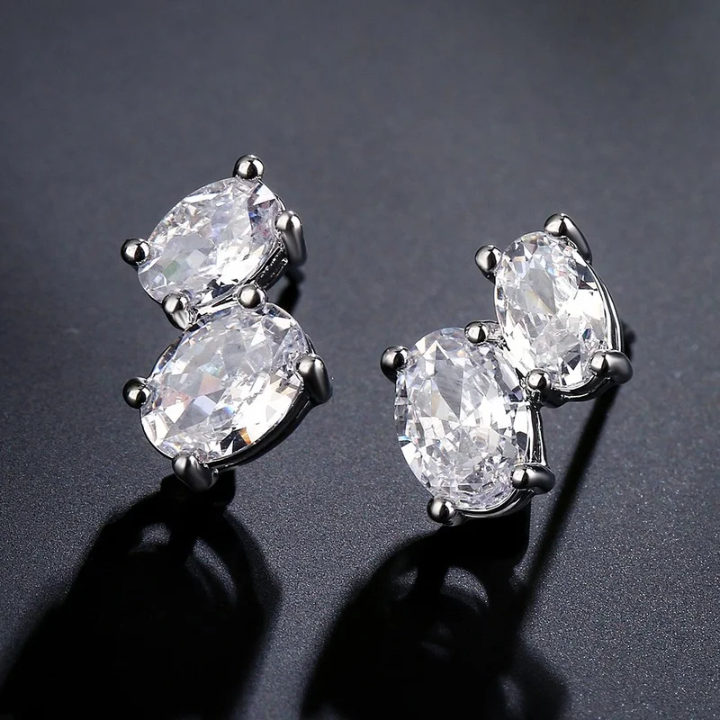 

2022 New High Quality AAA Oval Cubic Zircon Stud Earrings for Women Fashion Romantic Bridal Wedding Jewelry Anniversary Gifts