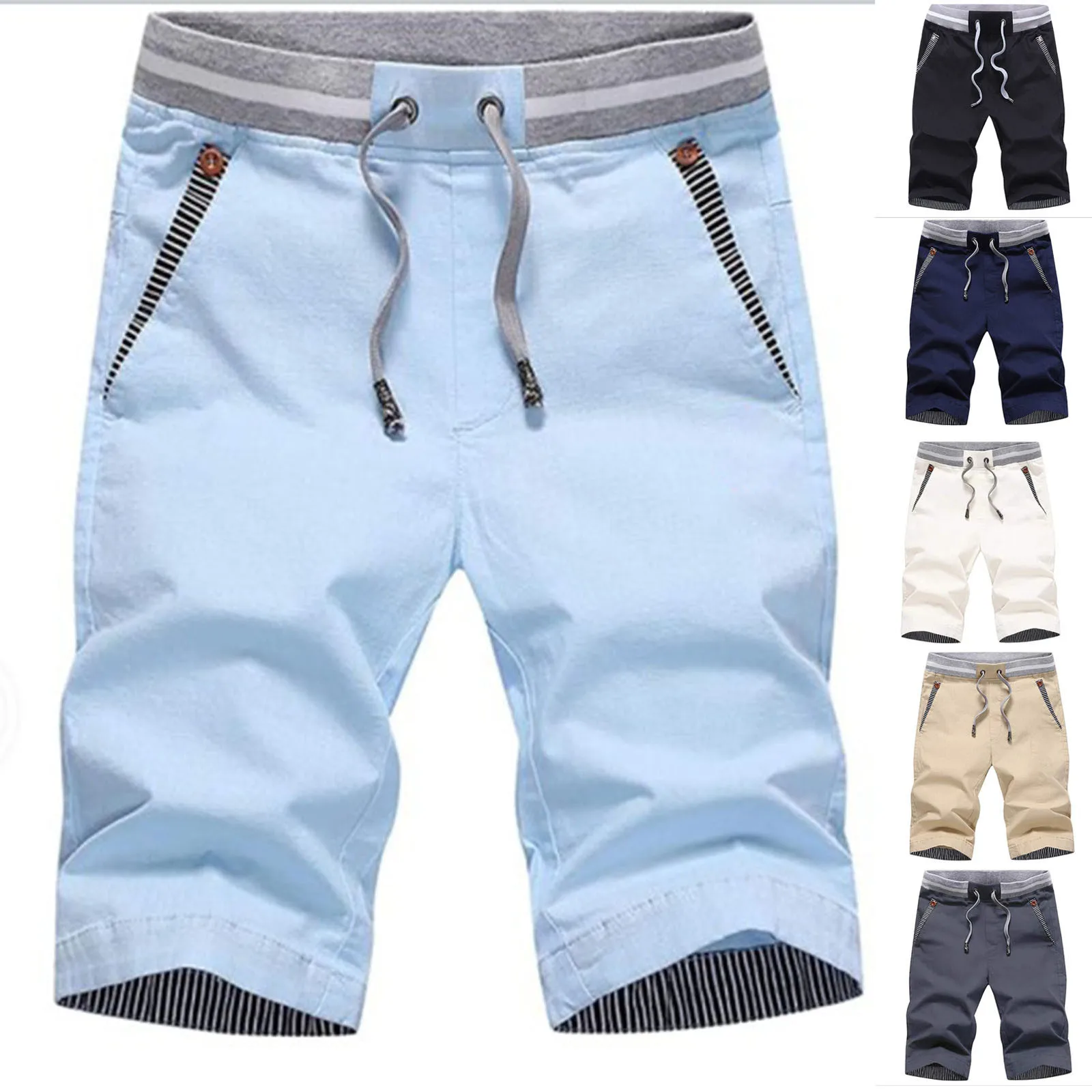 Short pants man summer Casual Workout Shorts  Zipper Pockets Elastic Pants Elastic Waist Breeches Beach shorts homme