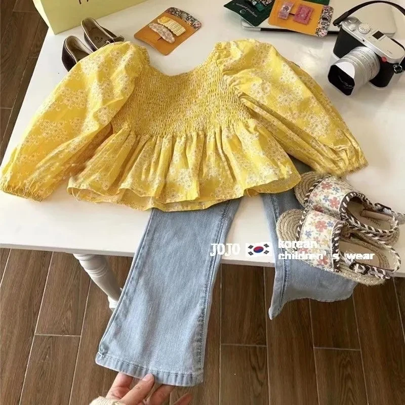 Girls Summer Clothes Set  New Fashion Girls Baby Short Sleeve Top Jeans Two Piece Spring  Autumn Children's Clothing Set images - 6