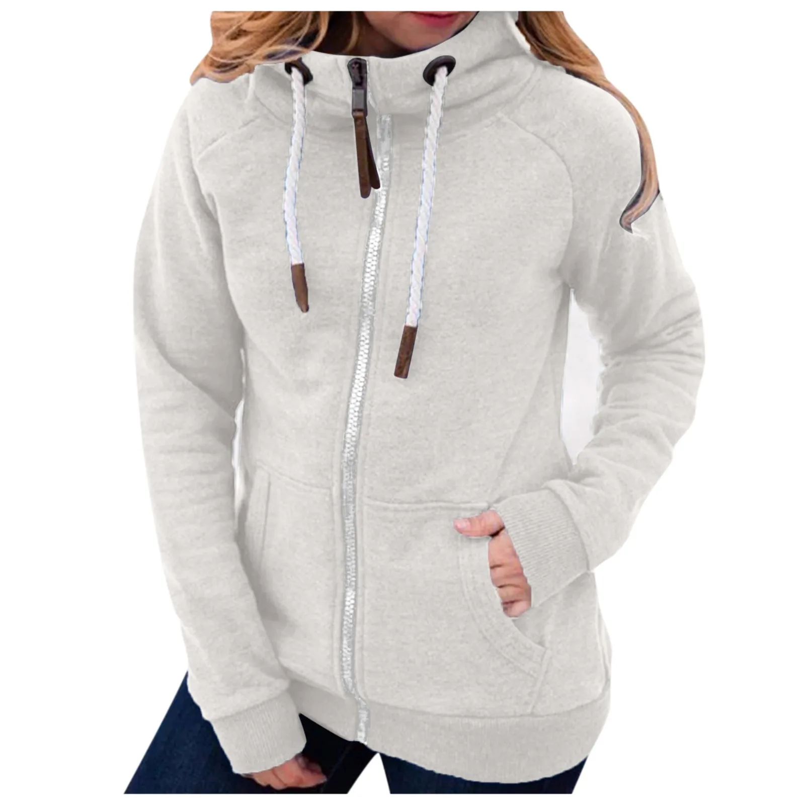 

Long Sleeve Solid Color Coat Women Fashion Solid Jacket Zipper Pocket Sweatshirt Autumn Winter Daily Comfortable Jacket Pullover