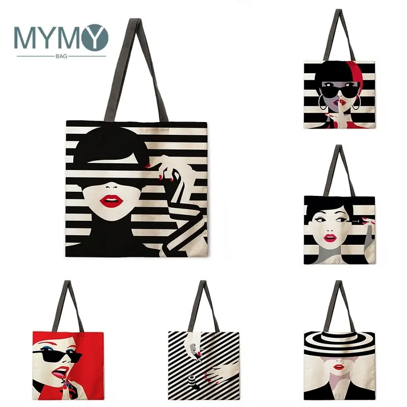 

Urban Women Shoulder Bag Abstract Canvas Travel Beach Handbag Foldable Shopping Bags Print Casual Reusable Female Eco Tote Bags