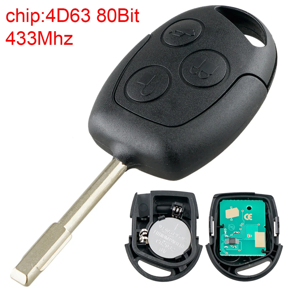 

3 Buttons 433MHz Remote Car Key 4D63 80Bit Chip FO21 Blade Keyless Entry Transmitter for Ford Fusion Focus Mondeo Fiesta Galaxy