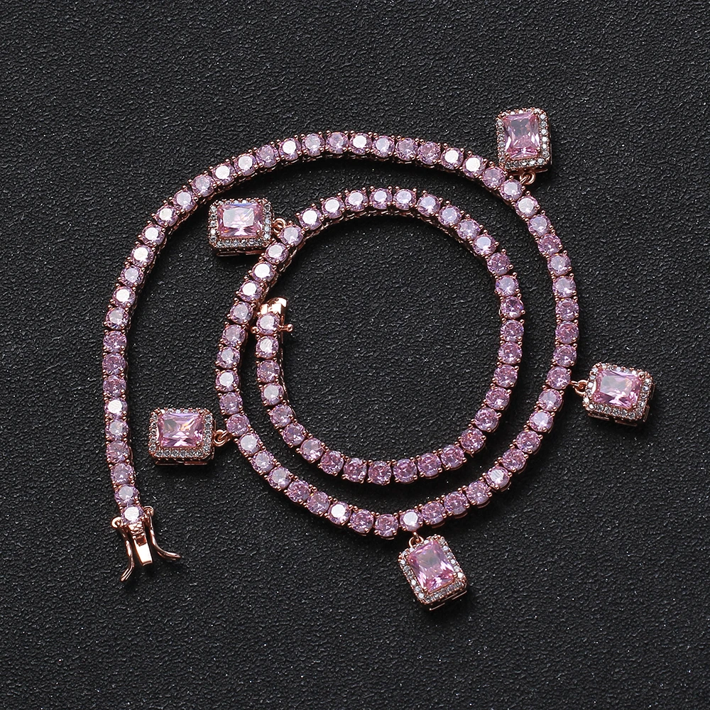 Цепочка EYIKA в стиле хип-хоп с розовым позолоченным фианитом