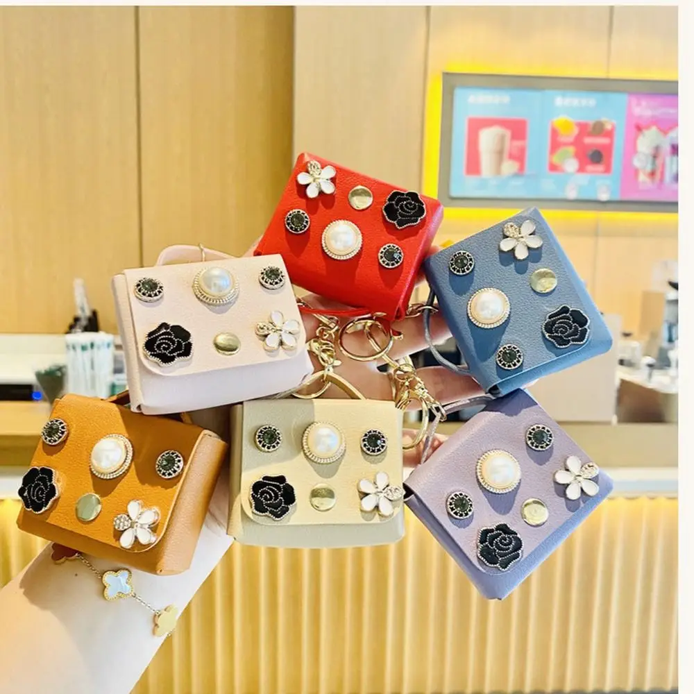 

Fashion Leather Coin Purse Earphone Box Flower Girl Key Chain Car Key Chain Bag Accessories Korean Style Bag Pendant