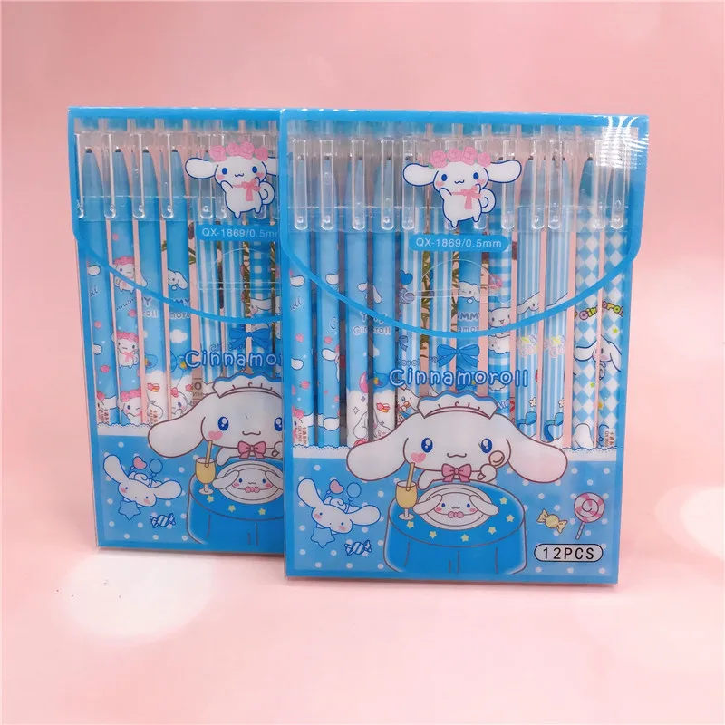 

12Pcs Kawaii Erasable Neutral Pen Sanrio Cinnamoroll Series Cute Anime New Style Student Stationery Blue Black Pen Girls Gift