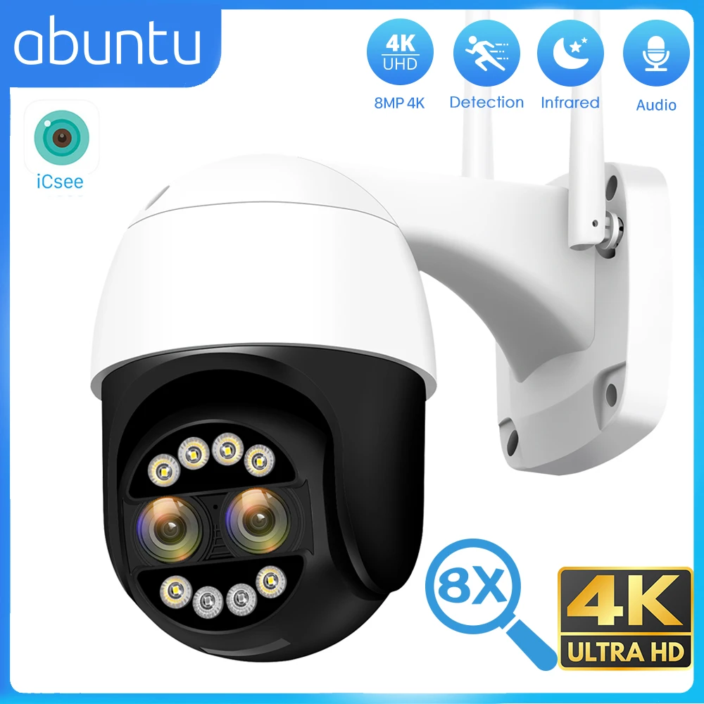 

8MP 4K PTZ WIFI IP-камера Наружная безопасность 4MP 8X Zoom Двойной объектив Беспроводное видеонаблюдение Камеры видеонаблюдения для дома P2P ICsee