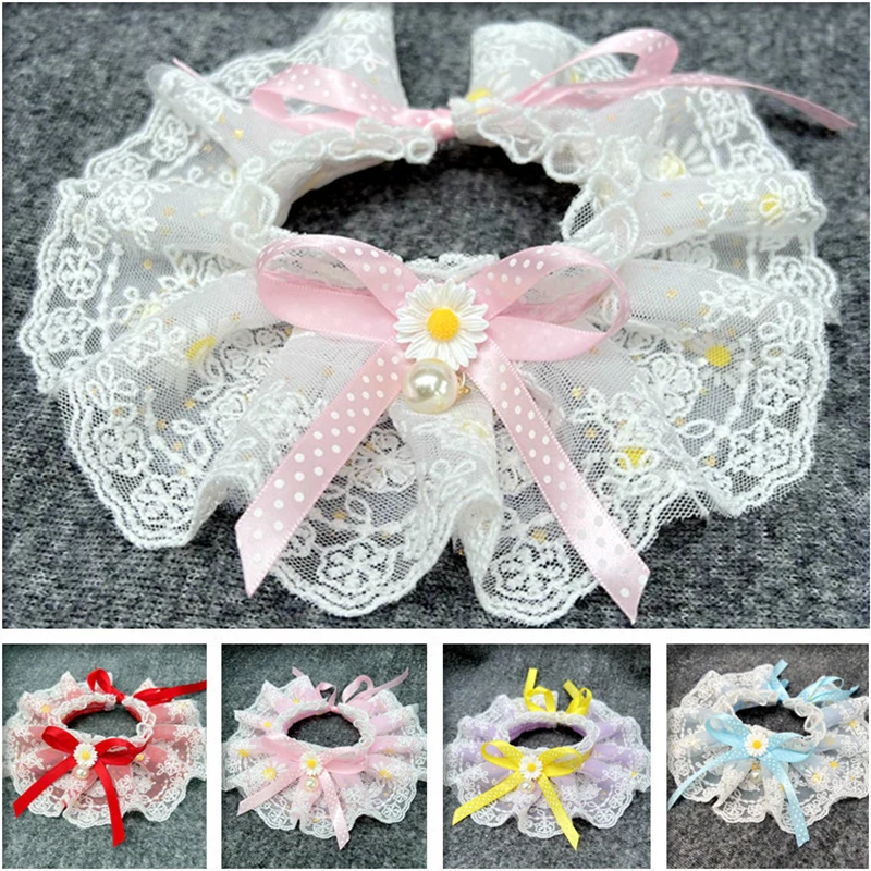 

Pet Scarf Cat Bib Dog Collar Dogs Saliva Towel Pet Supplies Sweet Bow Daisy Lace Cute Puppy Collars For Bulldog Teddy Chihuahua