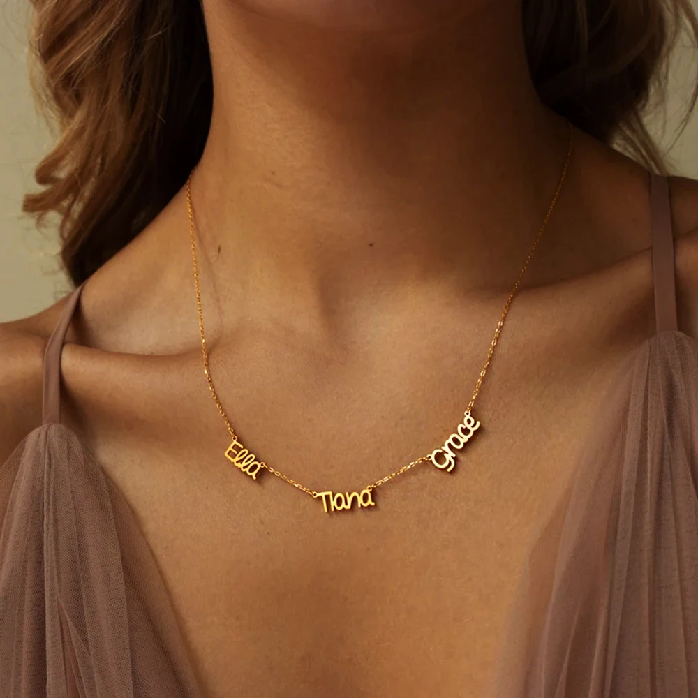 Personalized Customized Necklace for Women Double Name Pendant Stainless Steel Jewelry Couple Heart 1-5 Names Charm Chain Choker