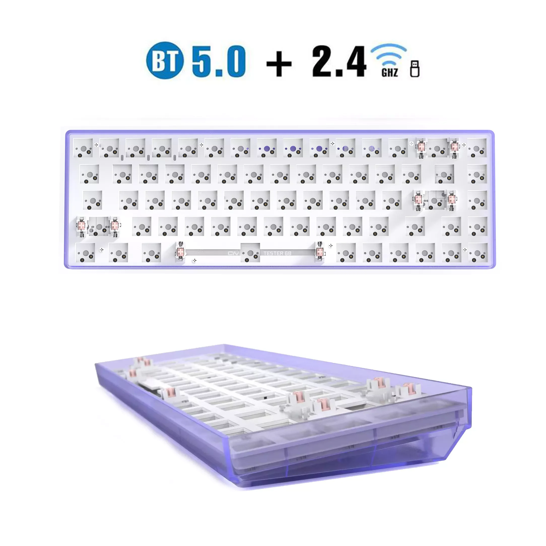 

TESTER68 DIY Hot Swap Mechanical Keyboard Kit Wireless Bluetooth 2.4G 2 Mode Gamer 60% Keyboard For 3Pin/5Pin Switch