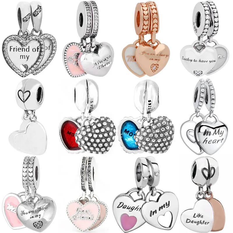 Best Friends Mother&Daughter Son Heart Travel Together Pendant 925 Sterling Silver Charm For Original Pandora Bracelets Jewelry