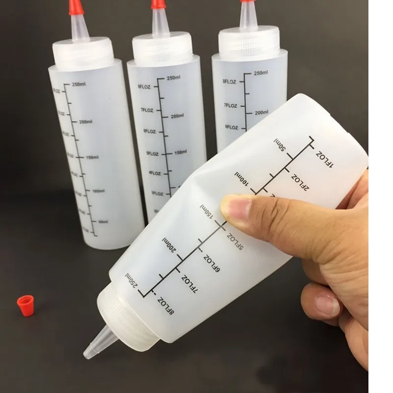

New Household Kitchen 250ML Needle-nose Scale Squeeze Bottle Plastic Leakproof Ketchup Salad Squeeze Bottle