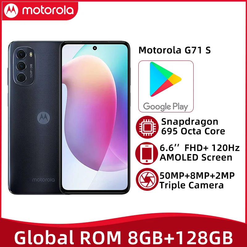 Global ROM Motorola G71 S 8GB 128GB Snapdragon 695 Mobile Phone 6.6'' 120Hz AMOLED Screen Smartphone 50MP Triple Camera