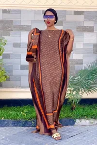2023 новая стильная модная африканская женская одежда большого размера Дубай Дашики абайя свободного размера с принтом и шарфом Длинное свободное платье