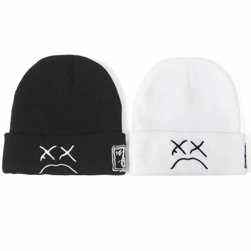 Шапка-бини с вышивкой вязаная шапка лицом грустного мальчика для зимы Модные