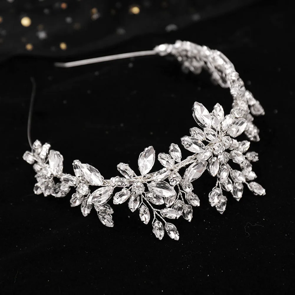 

Rhinestone Leaves Bride Headpiece Shiny Headband Bendable Hair Hoop Adjustable Size Handmade Hair Jewelry Women Hair Accessories
